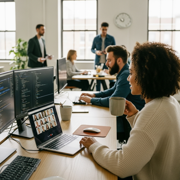 Future of remote work with digital collaboration and online offices